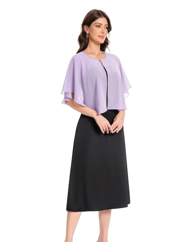 Baoqiya Capelets for women Chiffon Cape Soft Shawls and Wraps Wedding Capes 1920s flapper Cover Up - color: Lavende