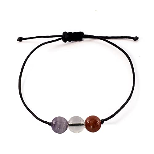BOHO GARDEN Healing Bead Bracelets - Spiritual Crystal Beaded Bracelet - Made of 3 Real & Natural Gemstones, Adjustable 3-9.7” Black Rope - Gem Stones Jewelry for Men, Women, Teens (13+) - 8mm Bead - color: Health