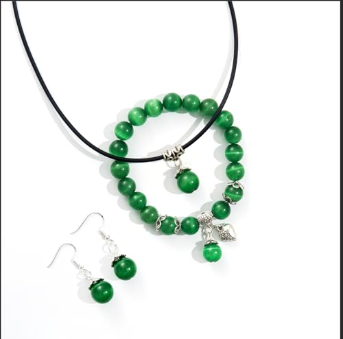 Natural Stretch Gemstone Bracelet Healing Stone Beaded Bracelets for Women Men Gifts (Unisex) - color: Green 3pc