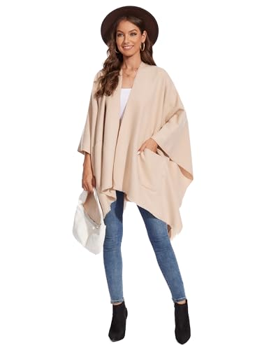Shawl Wraps for Women, Elegant Knitted Cape Open Front Poncho Scarf Blanket Cardigan Coat for Autumn and Winter - color: Beige