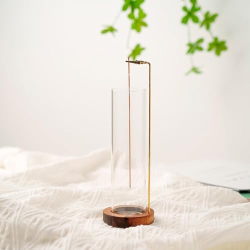 Incense Holder for Sticks, Anti-Ash Flying Incense Burner with 30 Incense Sticks, Detachable Glass Ash Catcher (Wood, Brown-2Pcs)
