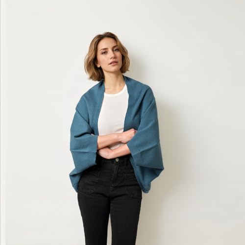 WaJuemy Shrug Sweater Shawl Wraps for Women Soft Cashmere Ponchos Sweater Cardigan Casual Open Front Top Cape Shawls - color: 09 Turquoise