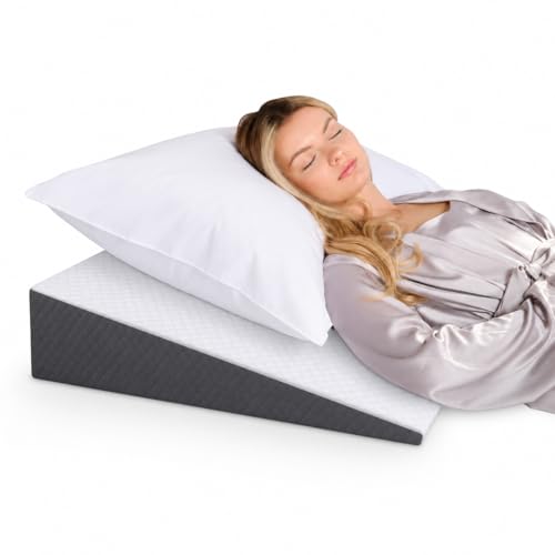 Kolbs Bed Wedge Pillow for Sleep Apnea, FSA Eligible Acid Reflux, and Back Pain Relief, with Chic Jacquard Cover - Headboard Wedges for Sleeping (5" Gentle Incline) - size: 5" Gentle Incline