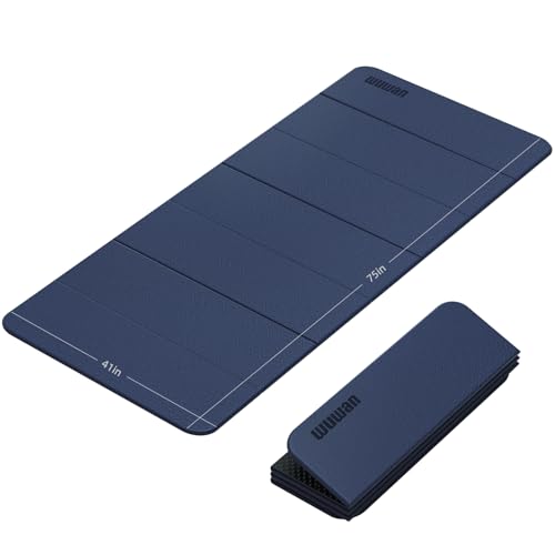 Foldable Yoga Mat Thick 10mm-WUWAN Extra Large Exercise Mat, TPE Material, Non-Slip Fitness Folding Mat Easy to Carry, Suitable for Home Workout Travel Pilates (75" x40",2/5") (Blue) - color: Dark Blue