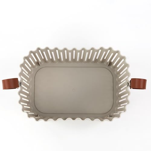 Medium Plastic Storage Basket with Soft Handles – Tan & Brown Decorative Bin for Bathroom, Dorm, or Desk – Rectangular Organizer Basket, 5.3L