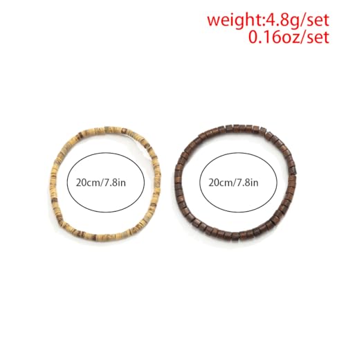 2Pcs Boho Wooden Beads Bracelets Set,Natural Stone Beaded Bracelet Set Bohemian Stackable Disc Beaded Stretch Bracelets for Men Women