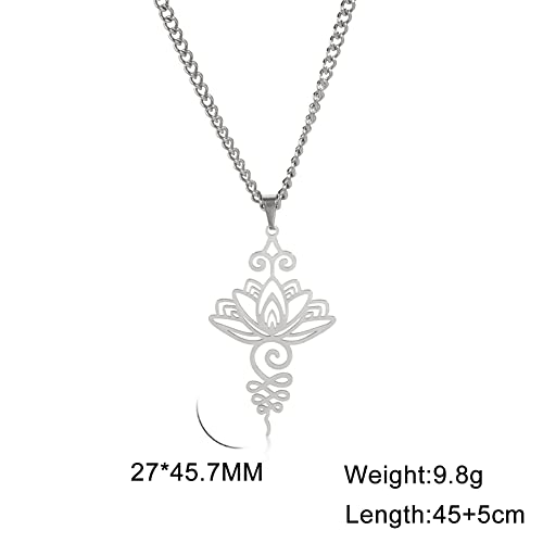 TEAMER Lotus Necklace Stainless Steel Flower of Life Necklace Yoga Meditation Pendant Inspirational Jewelry For Women - color: Style 1 - Silver