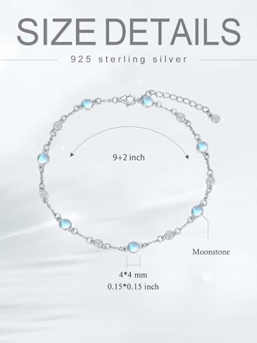 Anklet Bracelet for Women 925 Sterling Silver Natural Stone Chain Ankle Bracelet Beach Summer Fine Jewelry Birthday Mothers Day Gifts for Women Her Mom