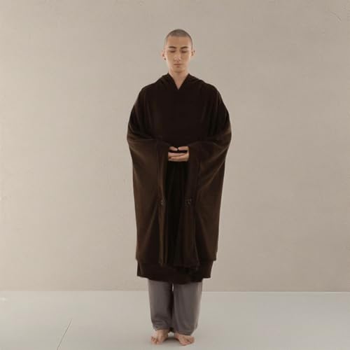 Meditation Buddhist Hooded Cloak Coat Women Men Outfit Oversize Coat - color: Dark Brown, size: XX-Large