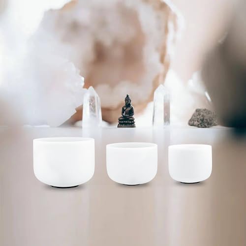 RYAN DVAN 432Hz Crystal Singing Bowls Set of 3, 6" B Crown, 8" F Heart, 10" G Throat bowls,Quartz Chakra Sound Bowls for Meditation & Healing, with Case, Mallet & Suede Striker - color: White (6B+8F+10D), size: 6-10 Inch 432Hz