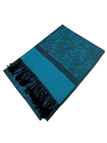 Pashmina Shawl Wrap for Women Soft Lightweight Multi-Purpose Scarf for Weddings, Parties & Casual Wear - color: Jacquard Cyan Blue - Pl1805