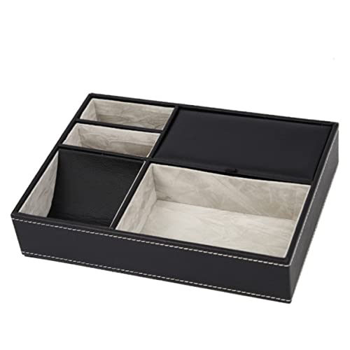 Storage Container Box with Compartments for Glasses Jewelry and Phone Black Pu Organizer Lidded for Protection Versatile Desktop Storage