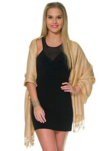 Pashmina Shawls and Wraps for Evening Dresses, Large Soft Pashminas Wedding Shawl - color: Light Cream Champagne