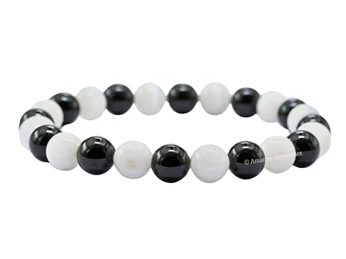 Amazing Gemstone Crystal Bracelet for Women Men's Gifts - Protection Healing Crystal Bracelet - 8mm Gemstone Beaded Stretchable Bracelet Pulseras Para Hombres Mujer Stocking Stuffers Mothers Day Gift (Black Tourmaline Selenite) - color: Black Tourmaline S