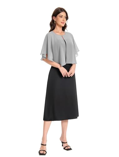 Baoqiya Capelets for women Chiffon Cape Soft Shawls and Wraps Wedding Capes 1920s flapper Cover Up - color: Gray