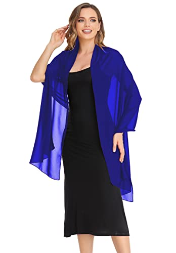 Shawls and Wraps for Evening Dresses Sheer Chiffon Women Elegant Soft Silky Wraps Wedding Bridal Scarf - color: Royal Blue, size: 79*18‘’