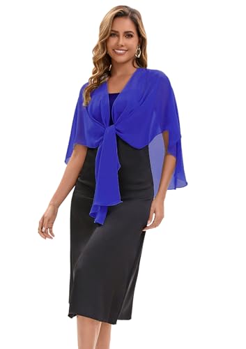 Baoqiya Chiffon Shawl Evening Scarf Shawls and Wraps for Women Wedding Party Bridal Scarves Cover Ups - color: Royal Blue