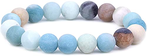 Amandastone Natural Gemstone 10mm Round Beads Stretch Bracelet 7 Inch - color: Matt Multicolor Amazonite