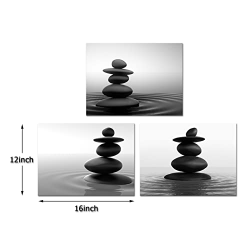 Apicoture Zen Stone Wall Art - Black and White Zen Stones Poster Canvas Wall Decor for Spa Room Bathroom Home Decorations 12"X 16"X 3 Pieces