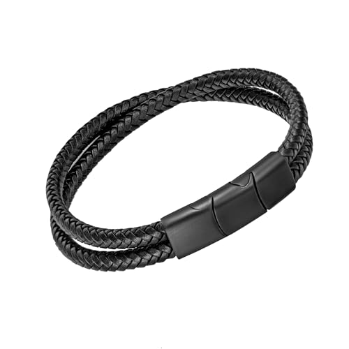 murtoo Mens Bracelet Leather Braided, Brown and Black Leather Bracelet for Men - color: Black, size: 7.48"