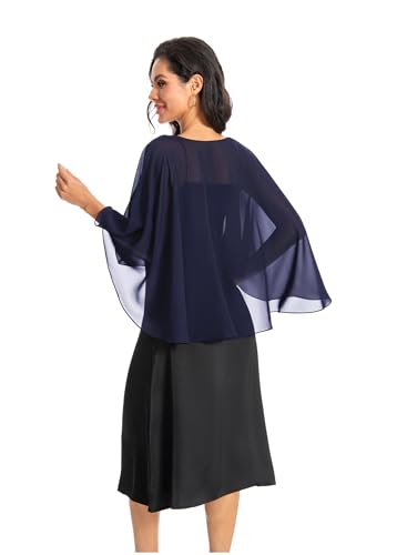 Baoqiya Women's Capelet Shawls and Wraps for Evening Dresses Soft Bridesmaid Shawl Chiffon Cape Wedding Cover Up - color: Navy