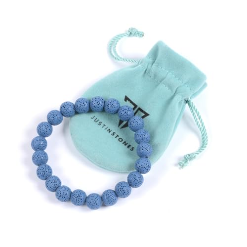 Justinstones Gem Semi Precious Gemstone 10mm Round Beads Stretch Bracelet 7 Inch Unisex - color: Dyed Blue Lava