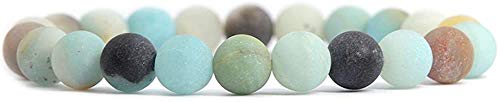 Angelstones Handmade Natural Healing Gemstone 8mm Round Beads Stretch Crystal Bracelet 7 Inch Unisex - color: Matt Multicolor Amazonite