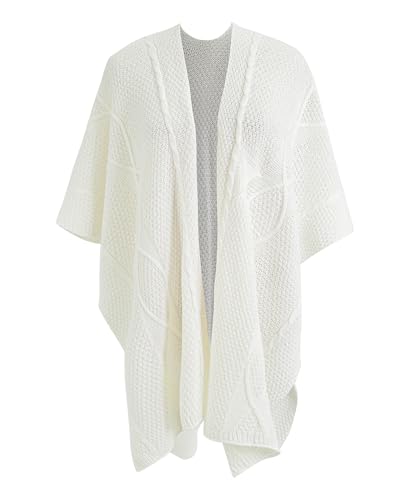 MissShorthair Knit Shawl Wraps for Women Boho Crochet Shawls Cape Open Front Cardigan - color: White