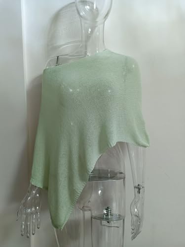 Women Sheer Poncho Top Summer Knit See Through Shrug Sweater Shawl Wrap Beach Cover Up KCSST001 - color: Light Green