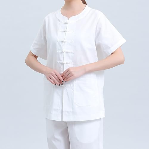 Meditation Clothing Meditation Clothes Suit,Chinese Round Neck Cloths Meditation Cloths Buddha Unisex - color: White, size: Medium
