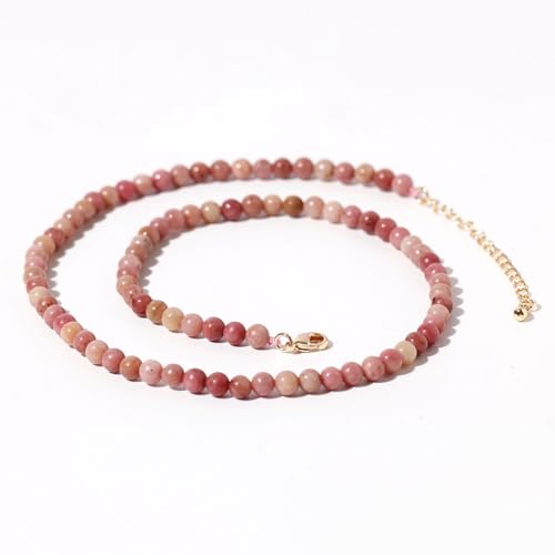 Simple Choker Necklace for Women Real Stone and Crystals Necklaces 4mm Beaded Choker Jewelry Meditation Gift for Women (16"+2") - style: Redwood Grain Stone