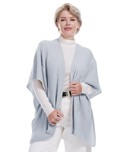 MissShorthair Knit Shawl Wraps for Women Boho Crochet Shawls Cape Open Front Cardigan - color: Light Blue