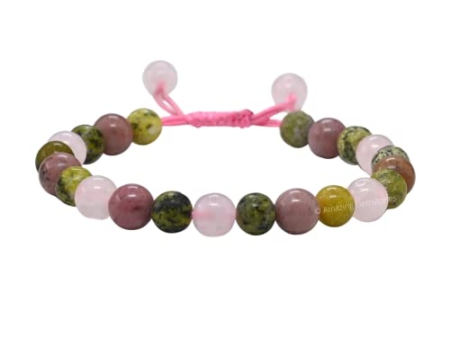 Amazing Gemstone Love Manifestation Bracelet - Serpentine Rhodonite Rose Quartz Bracelet Set for Men Women Healing Calming Anxiety Stress Relief Gifts Pulseras Para Hombres Mujer Stuffer (Adjustable) - color: Love