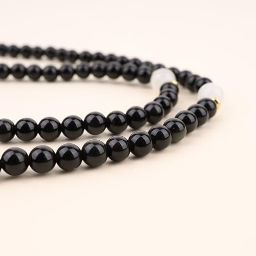 COAI Japamala Namaste Charm 108 Mala Beads Wrap Bracelet Stone Beaded Necklace - style: Black Obsidian