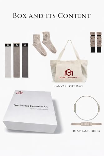 Home Pilates Essentials Kit 9 pcs. Pilates Ring Fitness Trainer, Ankle/Wrist Weights, Resistance Bands, Tote Bag, Grip Socks. Home or Gym/Studio Use. *MAT NOT Included*