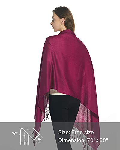 EURKEA Women's Scarf Pashmina Silky Soft Shawls Wraps Stole for Evening, Wedding and Gift - color: Berry