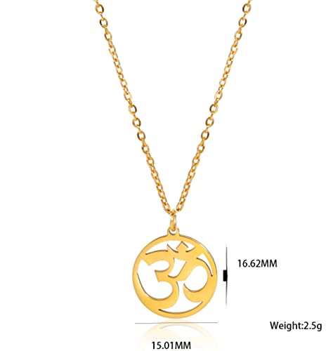 UNIFT Necklace For Women- Aum Om Ohm Sanskrit Symbol Round Pendant Beaded Double Layer Chain Charm Necklace,Hinduism Yoga Sanskrit Personalized Amulet Dainty Pendant Necklace Jewelry - color: single chain - gold