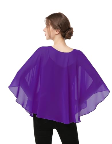 Capes for Womens Casual chiffon shawl Casual Chiffon Cape Sheer shawls and wraps Poncho Capelets Cover Up - color: Purple