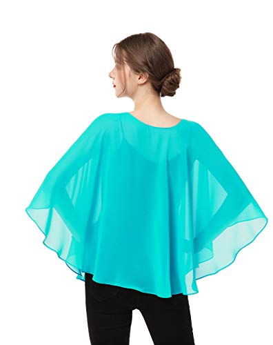 Capes for Womens Casual chiffon shawl Casual Chiffon Cape Sheer shawls and wraps Poncho Capelets Cover Up - color: Aqua Green