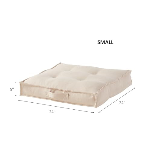 Square Tufted Floor Pillow with Removable Cover, Cream, Small (24") - color: Cream, size: Small (24")