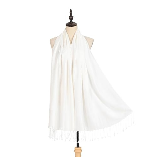 Pashmina Shawl Wrap for Women Soft Lightweight Multi-Purpose Scarf for Weddings, Parties & Casual Wear - color: Jacquard White - Pl1829