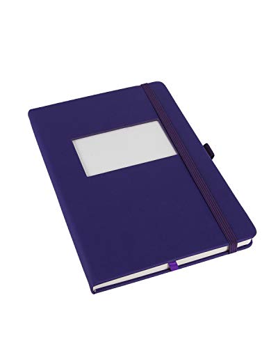 The Why Journal Classic Notebook - Ruled Durable Hardcover Journal with Pocket, Thick Ivory Paper, Size A5, Elastic Closure, Pen Holder, Photo, Business Card, Logo or Goal Window in Cover 3.5" wide x 2" tall (8.89cm wide x 5.08cm tall) (Purple)
