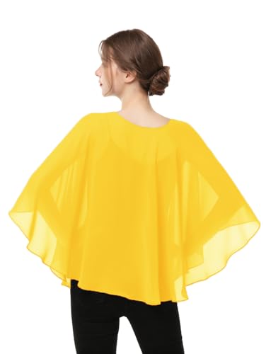 Capes for Womens Casual chiffon shawl Casual Chiffon Cape Sheer shawls and wraps Poncho Capelets Cover Up - color: Yellow Gold