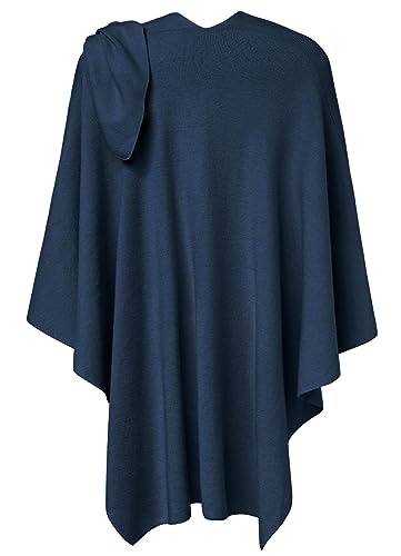 PULI Womens Large Cross Front Poncho Sweater Wrap Topper Knitted Elegant Shawls Cape for Fall Winter - color: 1-dark Slate Blue