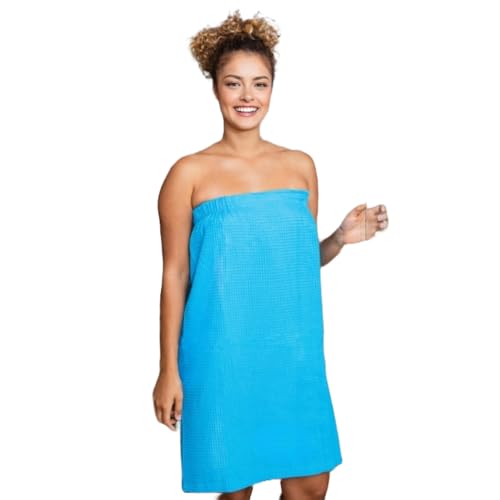 Women's Waffle Weave Spa Wrap - Lightweight, Breathable, One-Size-Fits-Most (29" Long) - color: Aqua Blue
