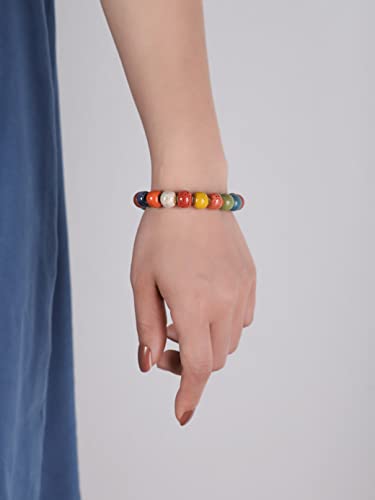 MINACHI Boho Hippie Colorful Ceramic Beads Strand Stretch Bracelet, Bohemian Summer Beach Jewelry Gift for Women - color: S01