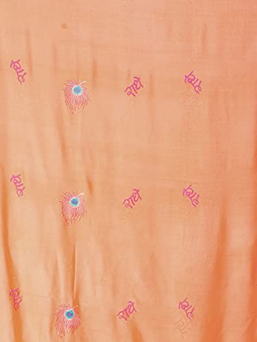 Exotic India Radhe Prayer Shawl with Embroidered Peacock Feather - PolyCotton - color: Coral Reef
