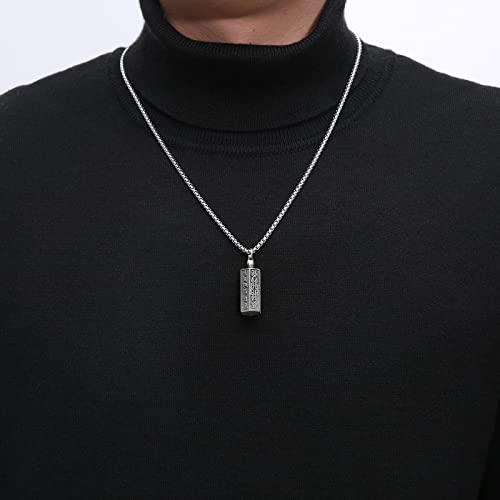 HZMAN Tibetan Buddhism Meditation Stainless Steel Pendant Commemorative Cremation Ashes Pill Cylinder Container Necklace 22+2 Inch Chain
