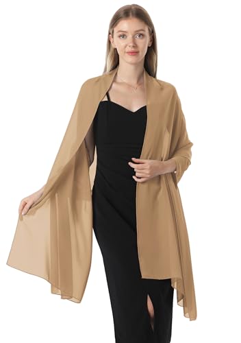 Chiffon Shawls and Wraps for Evening Dresses Women Elegant Soft Scarf Bridal Scarve Wedding Stole - color: Camel, size: Plus Size