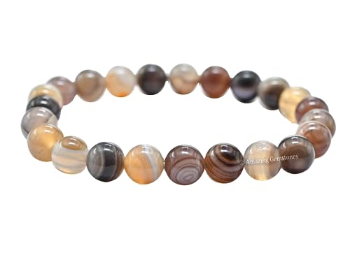 Amazing Gemstone Crystal Bracelet for Women Men's Gifts - Protection Healing Crystal Bracelet - 8mm Gemstone Beaded Stretchable Bracelet Pulseras Para Hombres Mujer Stocking Stuffers Mothers Day Gift (Botswana Agate) - color: Botswana Agate